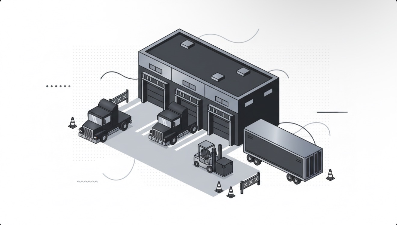 Trucking yard with fleet illustration